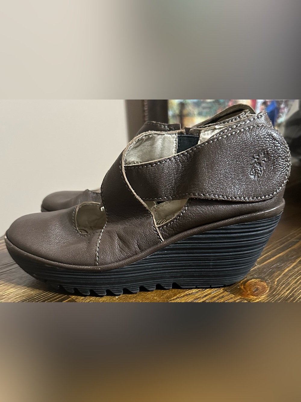 Fly London Brown Leather Wedge Sandals